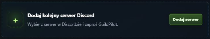 Karta panelu GuildPilot służąca do dodania kolejnego serwera Discord
