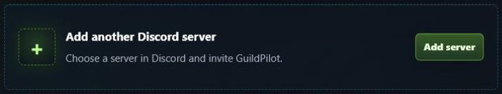 GuildPilot dashboard card for adding another Discord server