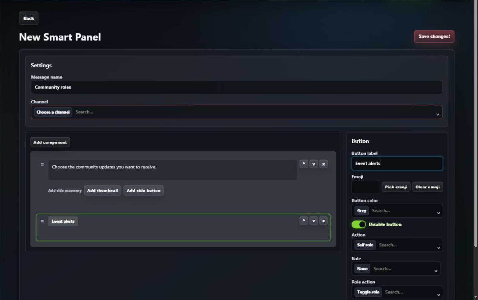 GuildPilot Smart Panel builder with fictional welcome content and preview