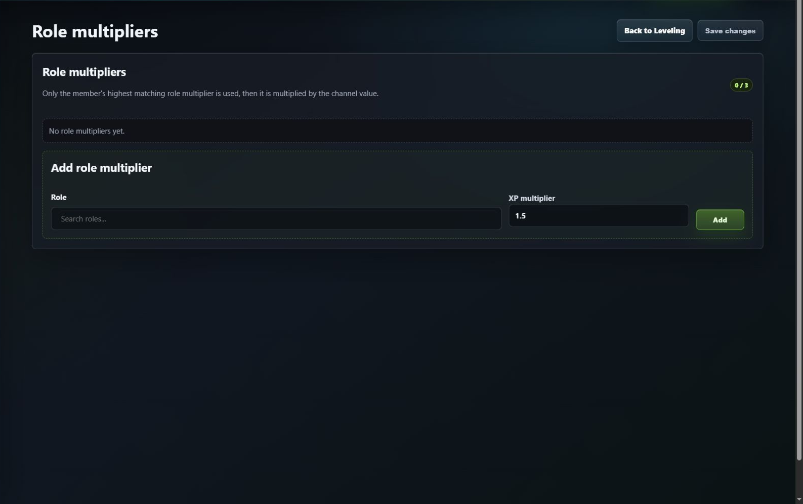 GuildPilot role multiplier editor with role and XP multiplier fields